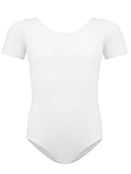BALAYSIER Ballettkleidung Mädchen-Damen, Turnanzug Kurzarm Baumwolle Gr-100-170 Ballett Trikot Gymnastikanzug Tanzbody(Weiß, 140)