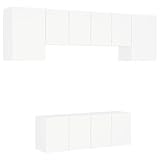 vidaXL Wohnwand 6-TLG., Schrankwand mit viel Stauraum, Wandmontage Anbauwand Fernsehschrank, Wohnzimmer Set Wandschrank, Weiß Holzwerk