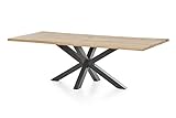 WOODLIVE DESIGN BY NATURE Massivholztisch Brian, 240 x 100 cm Tisch aus Wildeiche, massiver Esstisch mit Baumkante und Stern-Tischgestell aus Stahl, hochwertiger Esszimmertisch