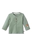 Sterntaler Langarm -Shirt Knopfleiste Hase Happy - Shirt Baby aus Baumwolljersey mit Stickerei am Ärmel - Baby Shirt Langarm mit Knopfleiste - steingrün, 80