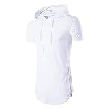 HEVÜY Herren Sommer Mode Freizeit Sport Einfarbig Hoodie Pullover Shirt T-Shirt mit seitlichem Reißverschluss Top Bluse Tshirt Herren mit sprüchen lustig Tshirt Herren QualitäT (White, XXXL)