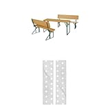 roba Outdoor Party-Garnitur Kindersitzgruppe mit Lehne, Holz FSC - 2 Bänke + 1 Tisch -Natur/Grün Bankauflage für Kinderpartybänke