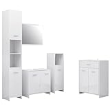 Birsun 4-teiliges Hochglanz-Weiß-Badezimmermöbel-Set – moderne Waschtisch- und Aufbewahrungskollektion-Weiß