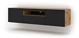 BIM Furniture Lowboard TV Schrank Aura 150 cm Hängend oder Stehen universal Unterschrank Fernsehschrank TV Board Sideboard HiFi-Tisch Hängender Schrank (Artisan Eiche und Schwarze Matte ohne LED)