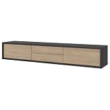 Lowboard modern hängend oder stehend montierbar anthrazit mit Eiche grifflos Push-to-Open 2 Klappen 2 Schubladen180x32x36