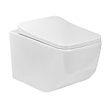 i-flair Design Hänge WC Nera spülrandlos inkl. Toiletten Sitz mit Softclose Absenkautomatik + abnehmbar - Weiß