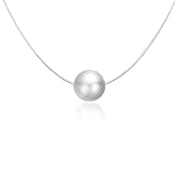 925 Silber Eine Perle Anhänger Solitär Choker Unsichtbare Angelschnur Klar Halskette für Frauen und Mädchen