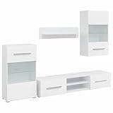 vidaXL 5-TLG. Hochglanz Wohnwand Mediawand TV-Schrank mit LED-Beleuchtung Weiß