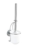 WENKO Vacuum-Loc Wand WC-Garnitur Milazzo, Toilettenbürste mit Bürstenhalter, Befestigen ohne Bohren, Verchromtes Metall/Kunststoff, 10 x 36,5 x 12 cm, Weiß