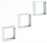 MATKAM Wandregal EX3 3er Set Regalwürfel quadratisch, Hängeregal größensortiert, unsichtbare Wandmontage (Weiß)