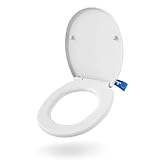 BigDean Toilettendeckel mit Absenkautomatik oval - antibakterieller WC Sitz aus Duroplast weiß belastbar bis 150kg mit Schnellverschluss zum einfachen reinigen - Edelstahl Befestigung - Made in EU