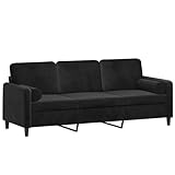 vidaXL Sofa 3 Sitzer, Couch mit Zierkissen, Liegesofa für Wohnzimmer, Polstersofa Sessel Relaxsofa Loungesofa Relaxcouch, Schwarz Samt
