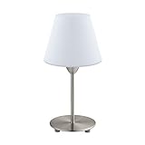 EGLO Tischlampe Damasco 1, Tischleuchte, Nachttischlampe aus Metall in Nickel-Matt und Glas in Weiß, Wohnzimmerlampe, Lampe mit Schalter, E14 Fassung