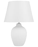 Klassische Tischlampe Lampenschirm aus Leinen keramischer Lampenfuß weiß Ferg