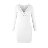 KIMODO Strickpullover Damen Winterkleid Langarmkleid Elegante Pulloverkleid V-Ausschnitt Kleider Knopf Beiläufige Freizeitkleider (A-Weiß, S)