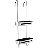 Dusch-Caddy aus Edelstahl mit Haken, rostfrei und wasserdicht, Badezimmer-Aufbewahrungsregale ohne Bohren, selbstklebend, WC-Organizer, Silb