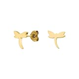 LUUK LIFESTYLE Moderne Ohrringe mit exotischem Libellen Motiv aus Edelstahl, wasserfest und alltagtauglich, Geschenkidee für Frauen und Mädchen, schlichtes Design passend zu jedem Style, in Gold