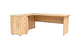 furni24 Schreibtisch Winkelschreibtisch, Eckschreibtisch, Moderner Bürotisch Computertisch mit großer Arbeitsfläche, Holzbeinen, Bürotisch, PC Tisch, Dona Eiche inkl.Beistellcontainer Links gewink