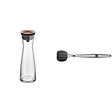 WMF Basic Wasserkaraffe aus Glas, 1 Liter, Glaskaraffe mit Deckel, Silikondeckel, Kupfer & Basic Flaschenbürste lang 41 cm, Reinigungsbürste mit 6 weichen Reinigungsschw