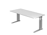 DR-Büro Schreibtisch - Metallgestell Silber - mechanische Höheneinstellung - Verschiedene Tischgrößen - 7 Farbtöne, Farbe:Weiss, Größe Möbel:180x80