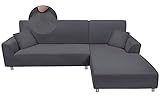 Taiyang Sofabezug L Form, Sofa überwurf für Sektionssofa, 2 Stück Stretch Sofa überzug, Elastische Sofa Abdeckung Couch Schonbezug Komfortabler Stoff mit 2 Kissenbezügen (3 Sitzer + 3 Sitzer, Grau)