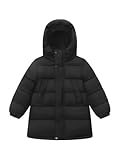 HENORD Winterjacke für Jungen und Mädchen, mit Fleece gefüttert, Baumwolle, winddicht, warm, mit Kapuze, Schwarz, 9-10 J