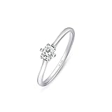 Amberta Verlobungsringe Sterling Silber 925 mit Zirkonia | Verlobungsringe Damen Silber | Ewigkeitsring Silber | Solitärring Silber Frauen: Ersatz Eheringe Ringgrösse 58.9