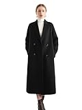 Damen Wollmantel mit Spitzrevers, Damengürtel, zweireihig, Herbst, lange Jacke, Trenchcoat, Schwarz , S