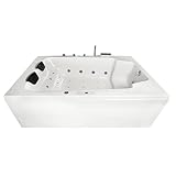 Basera® Premium Indoor Whirlpool Badewanne XXL Milos 190 x 120 cm für 2 Personen mit 28 Massagedüsen, Heizung, Ozongenerator, Bodenansaugung, Wasserfall, LED-Ambiente, Touchpanel, Bluetooth, R