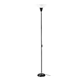 Tagarp Deckenfluter für LED Lampen E27- Standleuchte Lampe- 180 cm - schwarz mit weißem Schirm