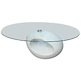 Gecheer Couchtisch Glastisch Beistelltisch Ovale Glasplatte Wohnzimmertisch mit 8 mm Sicherheitsglas 115 x 65 x 40 cm Hochglanz Weiß
