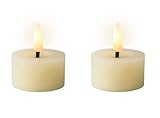 LED Teelichter mit Timer 4,4x5cm Wachs 2 Stück - Wachskerzen mit 6 Stunden Timerfunktion - Echtwachskerze batteriebetrieben - Flammenlose Kerzen als Tischkerzen Dekokerzen Teelicht - Creme Warmweiß