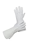Glamtron Mittelalterliche Renaissance Handschuhe Reines Lammfell Leder Cosplay Stulpe Handschuhe Lange Arm Manschette, Weiß, Large