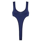 iiniim Damen Body Stringbody Einteiler Bikini Tankini Badeanzug Rückenfrei Bodysuit Overall Schwimmanzug B Marine Blau Einheitsgröße