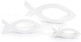 Oblique-Unique® Deko Fisch 3er Set Weiß aus Holz - Tisch Deko für Taufe, Kommunion und Konfirmation