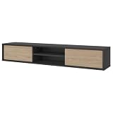 Lowboard modern hängend oder stehend montierbar anthrazit mit Eiche grifflos Push-to-Open 2 Klappen offene Fächer 180x32x36