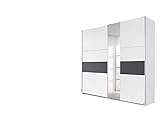 Rauch Möbel Korbach Schrank Schwebetürenschrank, Weiß / Grau-metallic, 2-türig mit Spiegel, inkl. Zubehörpaket Classic 2 Kleiderstangen,4 Einlegeböden,1 Hakenleiste BxHxT 218x210x59cm
