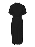 VERO MODA Damen Leichtes Kurzarm Kleid Midi Blusen Dress Locker mit Gürtel und Hemdkragen VMBUMPY, Farben:Schwarz,Größe Damen:M