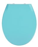 WENKO Premium WC-Sitz Kos Blau, Toilettendeckel mit Absenkautomatik und Fix-Clip Hygiene Befestigung für leichtes Abnehmen, aus bruchstabilem, recycelbarem Thermoplast, Maße (B x T): 37 x 44 cm