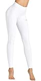 COOLOMG Damen Leggings Winter Thermo Leggings lang Fitness Workout Laufhose Sporthose Yogahose Weiß XL