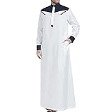 FASLOLSDP Lässige Lange Thobe-Muslimische Robe mit Langen Ärmeln, halber Reißverschluss, Jubba-Thobe-Tasche, Knopfkragen, Thobe Hemd Herren Senfgelb