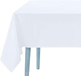 Tischdecke, rechteckig, rund, einfarbig, waschbar, 100 % Polyester, quadratisch, als Dekoration oder für Partys (weiß, 140 x 180 cm)