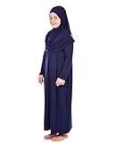 Prien Gebetskleidung Für Kinder, Mädchen Muslim Kleider, Lange Ärmel Abaya Mit Hijab, Islam Kleidung Frauen, Damen Muslimische Kleid Set, Gebetskleid Jilbab Khimar Ramadan (Marineblau)