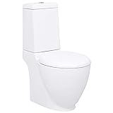 vidaXL Keramik Toilette Badezimmer Bad WC Spülkasten Waagerechter Abgang Doppel Spülung Weiß