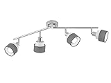 Wofi Beleuchtung Design Deckenstrahler Silber Chrom mit Vier runden Lampenschirmen aus Stoff Grau/Weiß, Spots schwenkbar E14 Fassung