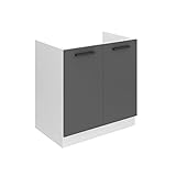 Belini Unterschrank Küche, Spülenunterschrank 80 cm Breite. SDZ Küchenunterschrank ohne Arbeitsplatte. Spülenschrank mit 2 Türen, Silber matt
