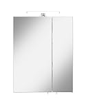 Pelipal Badezimmer-Spiegelschrank Quickset 354 in Weiß Seidenglanz/Weiß Miniperl mit LED-Beleuchtung, 55 cm breit | Badschrank mit Spiegel, 2 Türen und 2 Einlegeböden