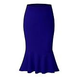 ZZZYW Damen-High-Taille-Röcke, Frauen-Bürokleider, Massivfarbe Plus Größe Knielänge ausgelegten Röcken (Color : Blue, Größe : M)