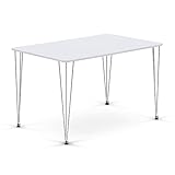 HOMOPIV Esstisch weiß, Küchentisch rechteckig, Esszimmertisch MDF, Tisch für Esszimmer Wohnzimmern Büro Küche, Wohnzimmertisch mit Metallgestell aus rostfreiem Chrom, 120x76cm