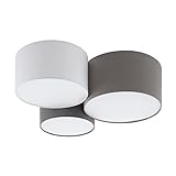 EGLO Deckenlampe Pastore, Textil Deckenleuchte mit 3 runden Lampenschirmen, Wohnzimmerlampe aus Metall und Stoff in Weiß, Braun und Grau, E27 Fassung